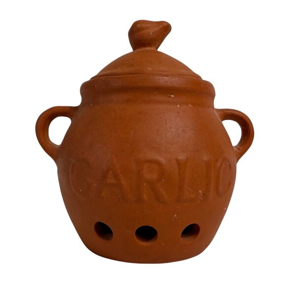 Terracotta Garlic Keeper Jar with Lid Kitchen Storage Pot Rustic Kitchen Decor - Picture 3 of 12